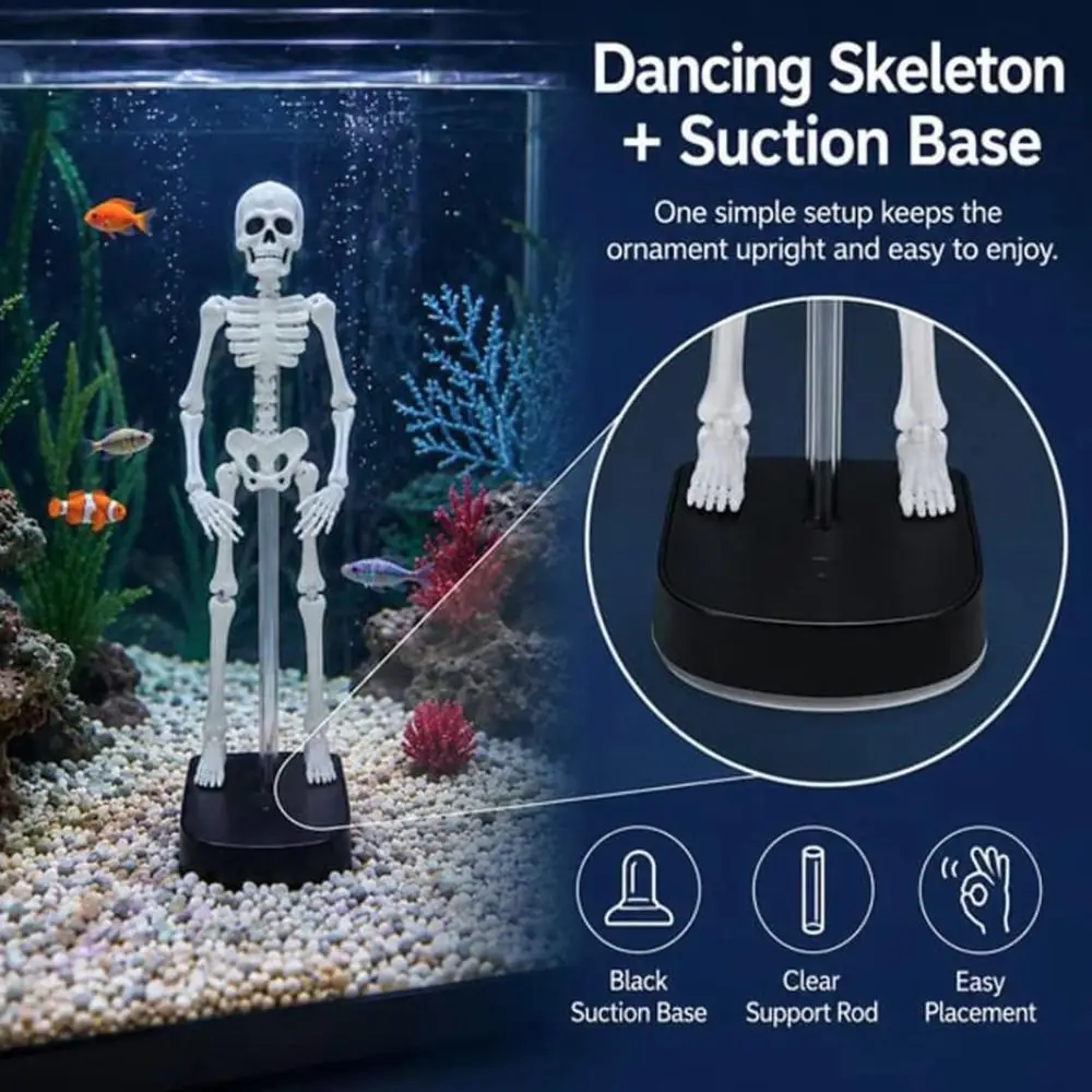 Air-Driven Dynamic Skeleton Aquarium Decoration Dancing Motion Floating Design Fish Tank Decorations Clear Support Rod