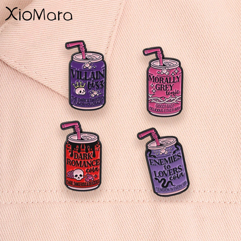 BookTok Dark Romance Book Enamel Pins Enemies To Lovers Morally Grey Villain Literary Novel Brooches Soda‑can Badge Jewelry Gift