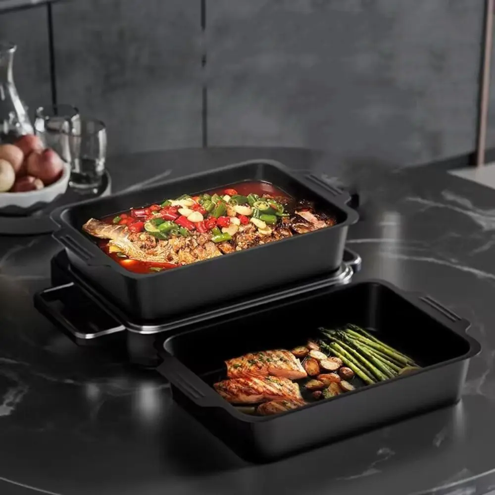 

Блюдо для рыбы на гриле большой емкости с антипригарным покрытием, блюдо для барбекю из углеродистой стали, термостойкая утолщенная прямоугольная сковорода для выпечки, барбекю