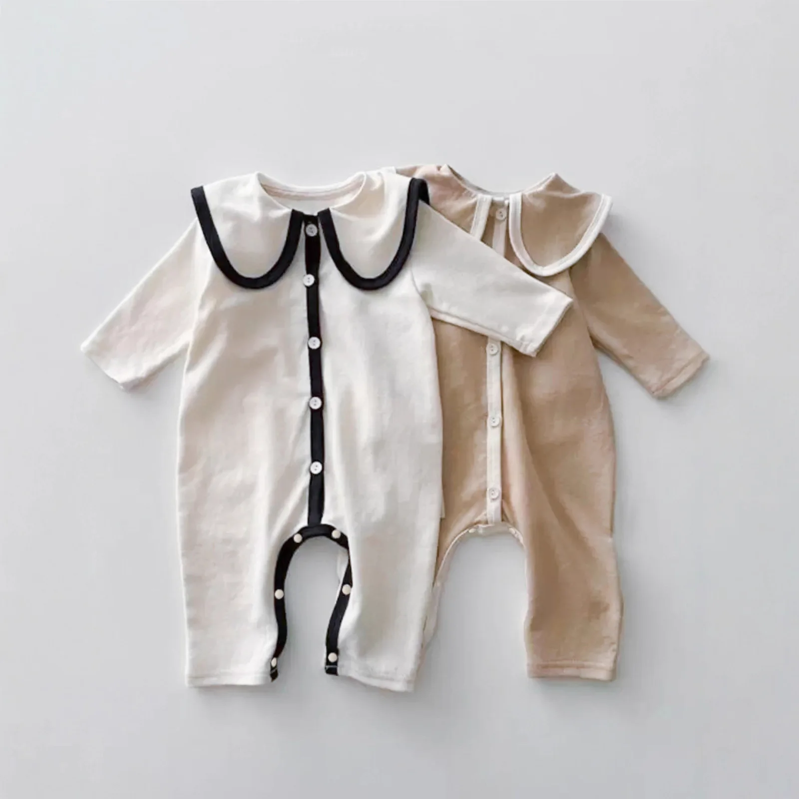 

Infant Boy Girl Large Lapel Casual Jumpsuit Cotton Soft Newborn Clothes 0-24M 2025 Autumn New Baby Long Sleeve Romper Solid