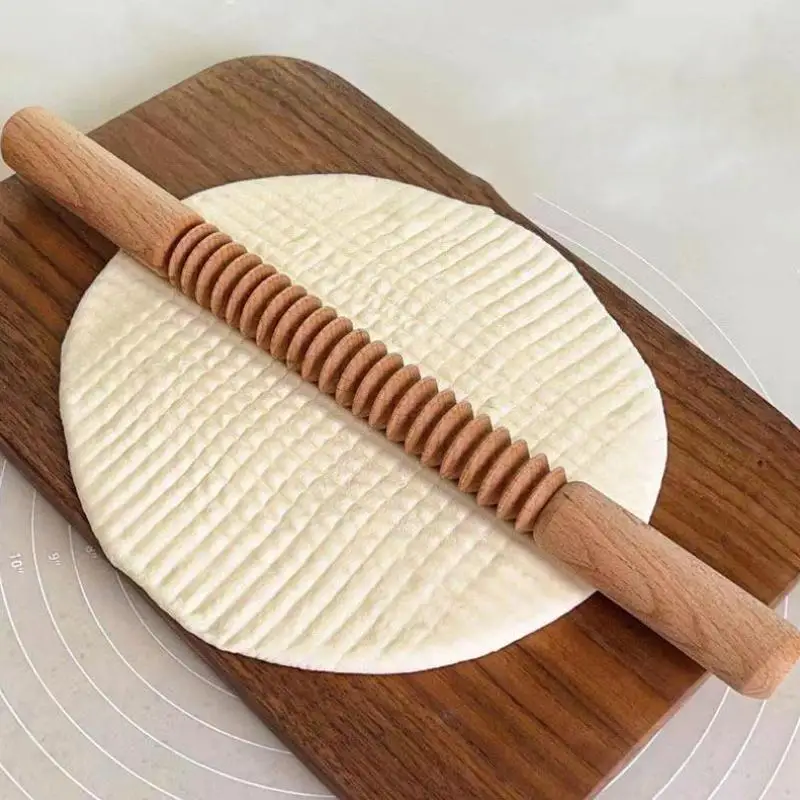 Hot Creative Rolling Pin With Screw Thread Design Wooden Embossing Roller Threaded Decoration Pastry Kitchen Baking Supplies