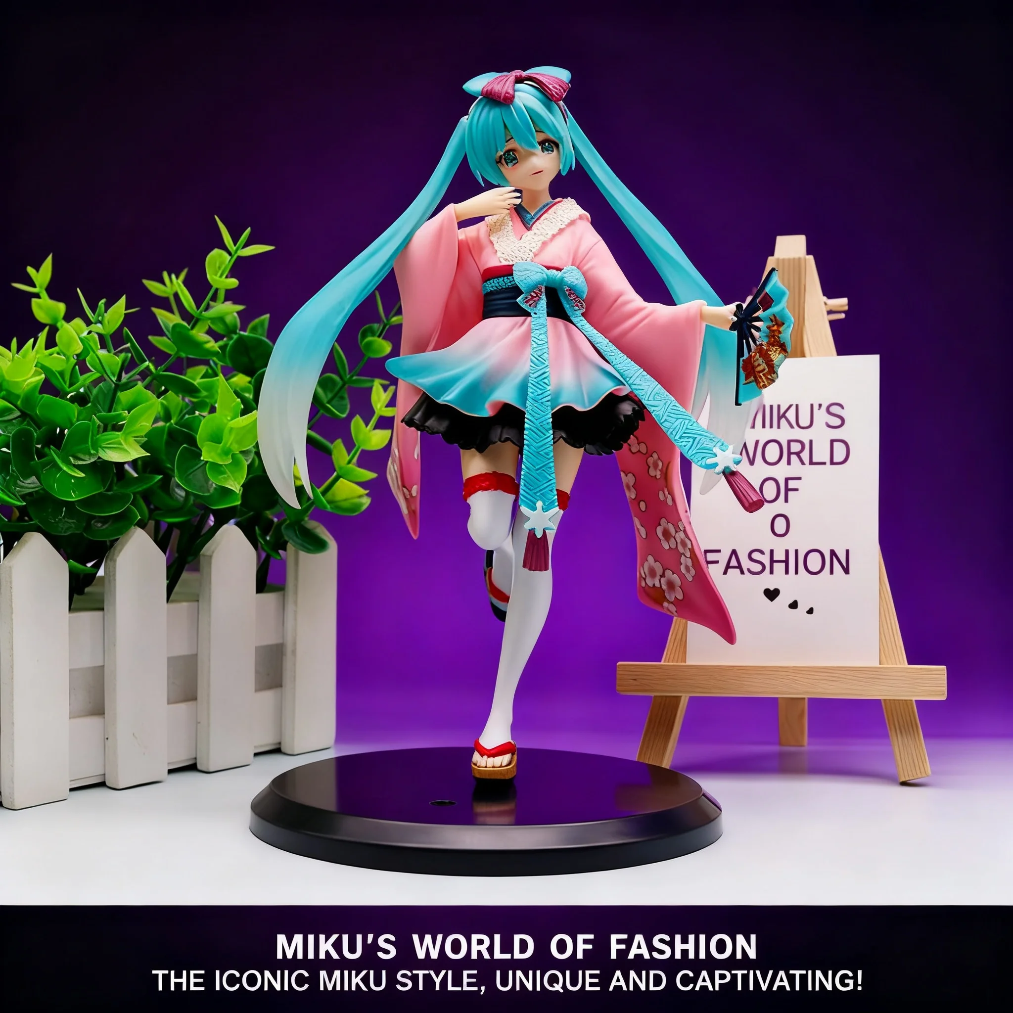 Figura de Anime Miku Hatsune, Princesa en Kimono, Modelo de Pelo Largo, Soporte de Exhibición, Decoración, Muñeca Coleccionable de Anime, Regalo para Fans del Cosplay