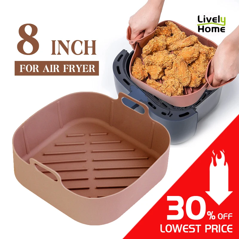 Air Fryer Basket Pan, Square Silicone Baking Tray Pot, Non-stick Food-grade Liner, Kitchen Oven Inserts, Airfryer Accessories