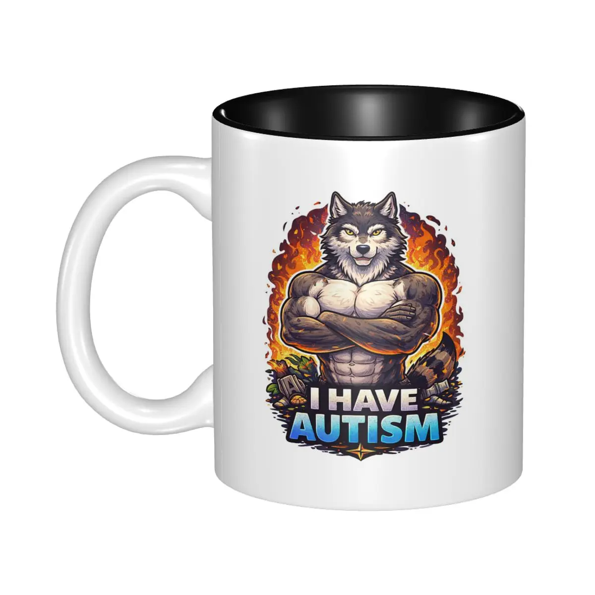 I Have Autism - Alpha Wolf Mug Funny Ceramic Coffee Cups Tea Mugs Milk Cup Drinkware Gift for Woman Man
