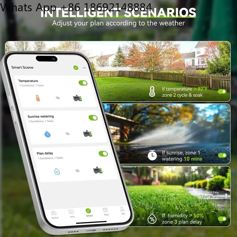 Outdoor Wireless Gateway 4-Way Automatic Irrigation Controller for Timed Watering Delayed Start and Rainy Day Low Power