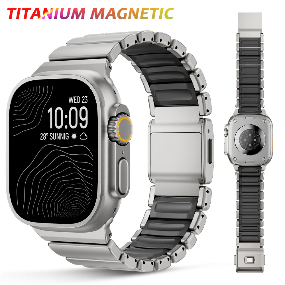 

Men Titanium Rubber Strap for Apple Watch 49mm Ultra3/2 Luxury Band for Iwatch Series 11 10 46mm 9 7 8 6 5 SE3 44mm 45mm Correa