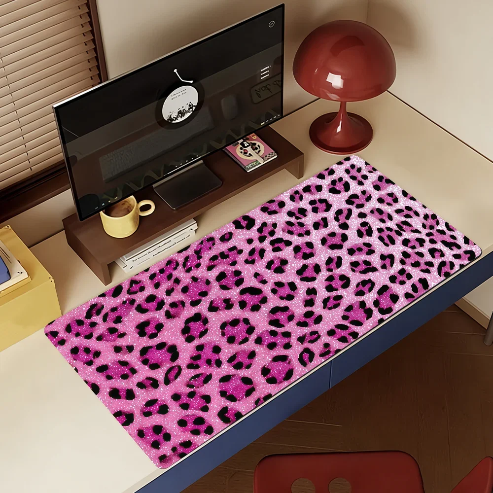 Pink Leopard Print Fashion Retro Gal Style Mouse Pad For Office Gaming And Keyboards Non Slip Large Waterproof