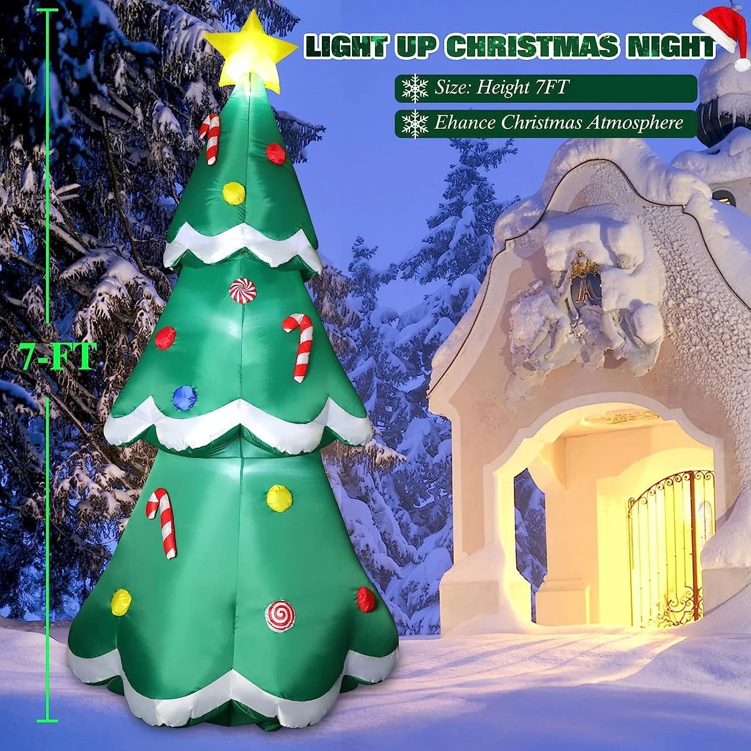 2.1m 7ft Christmas Model, Illuminated Christmas Tree, Plugged Inflatable Large, 2.4m Arch, Outdoor Garden Decorations, New Year