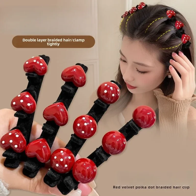 Ankara Red Love Braided Hairpin  Chinese New Year  Women's Broken Hair Finishing Bangs Clip  Holiday Gift  Girl Hair Accessoires