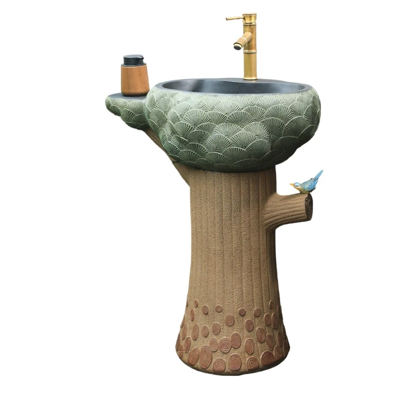 

Chinese column basin integrated floor wash basin creative balcony courtyard outdoor wash basin