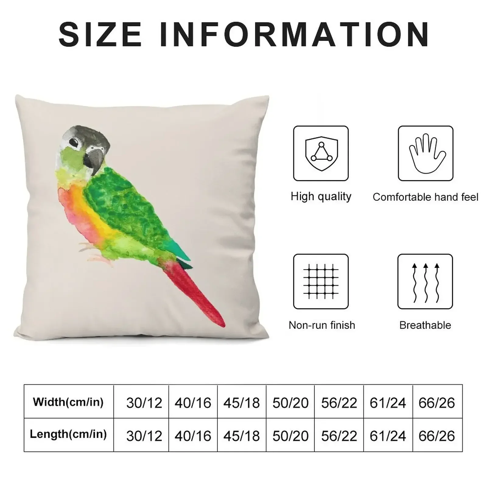 Watercolor Green Cheek Conure Throw Pillow Christmas Cushion For Home pillow cover christmas pillow