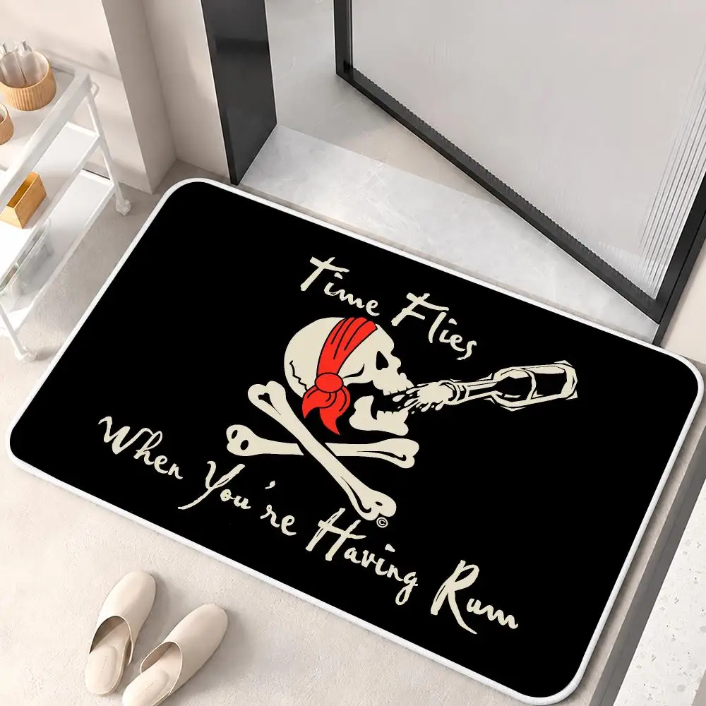 J-Jolly Roger Pirate Skull Floor Mat Flannel Rug Soft Non Slip Door Mat For Bathroom Bedroom Kitchen Living Room Home Decor