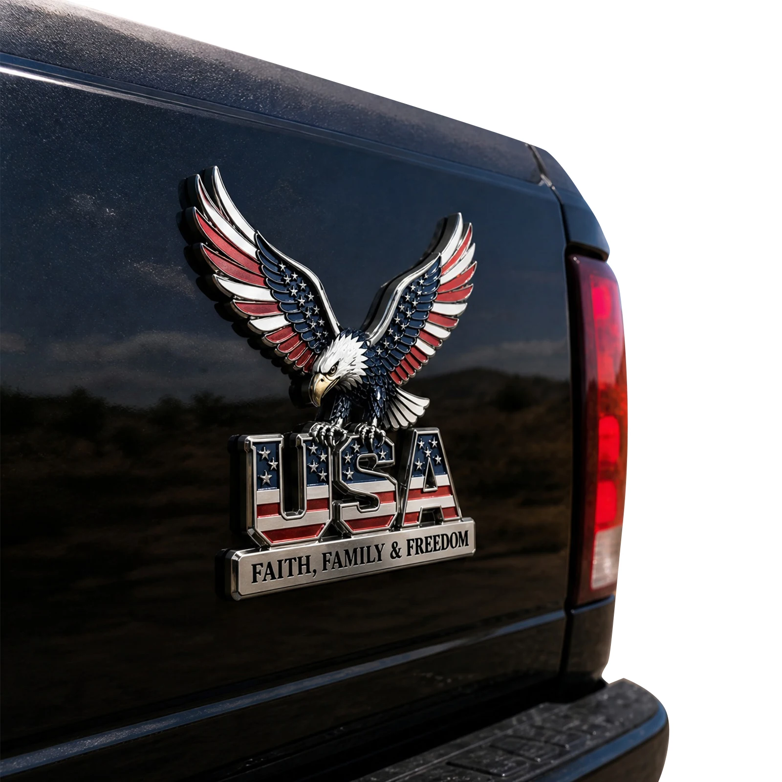 Metal USA Faith Family & Freedom Emblem 3D American Eagle Flag Pattern Cars Emblem Car Emblems Badge for Truck SUV RV
