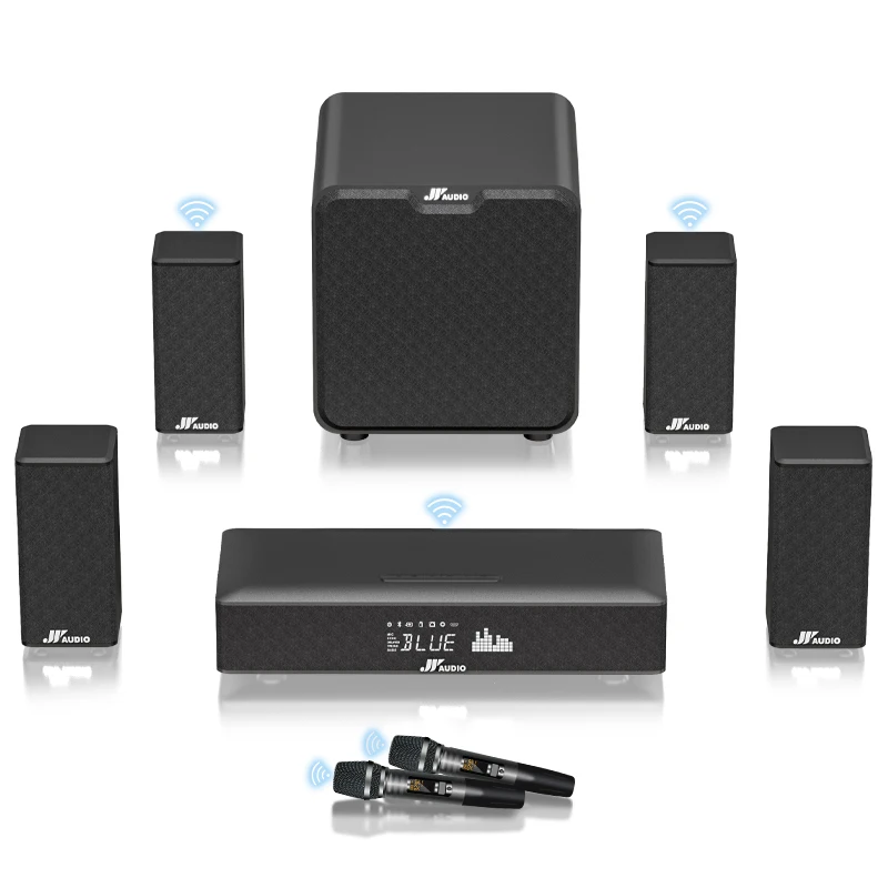 

5.1CH Immersive Amplifier Speaker With Atmos Technology And Wireless Subwoofer, Surround Speaker Includes Wireless Microphone