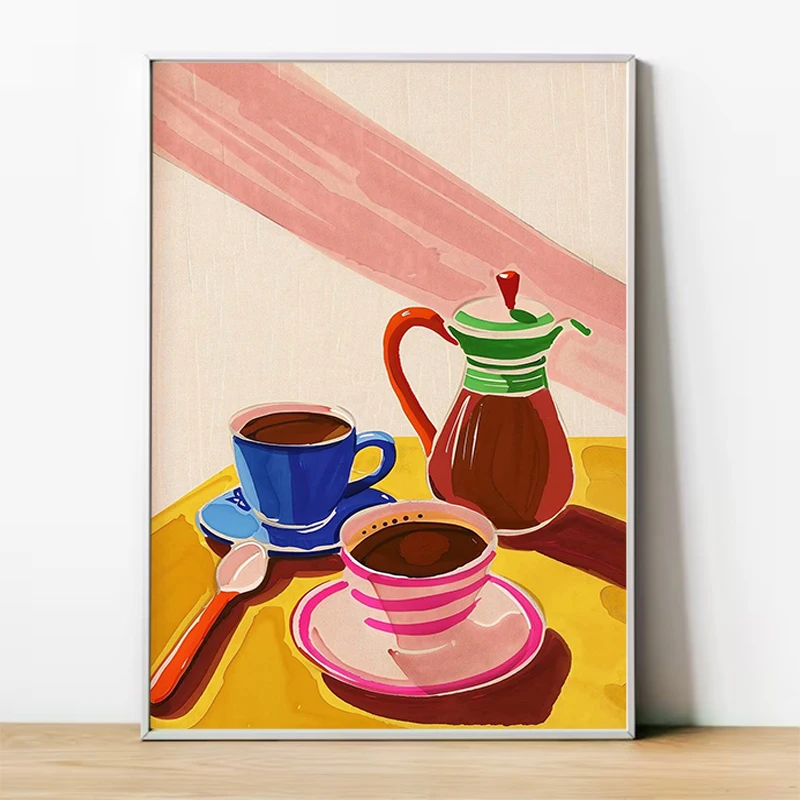 コーヒーショップ シティベーカリー イラスト クロワッサンとクッキー ポスター キャンバス絵画 ウォールプリント キッチン用 ホームデコレーション