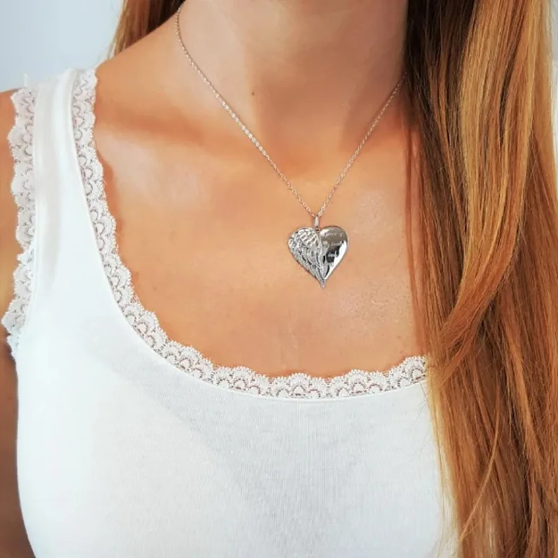 2024 A Piece of My Heart Has Wings Pendant European American Angel Wings Engraved Necklace Jewelry Necklace for Women