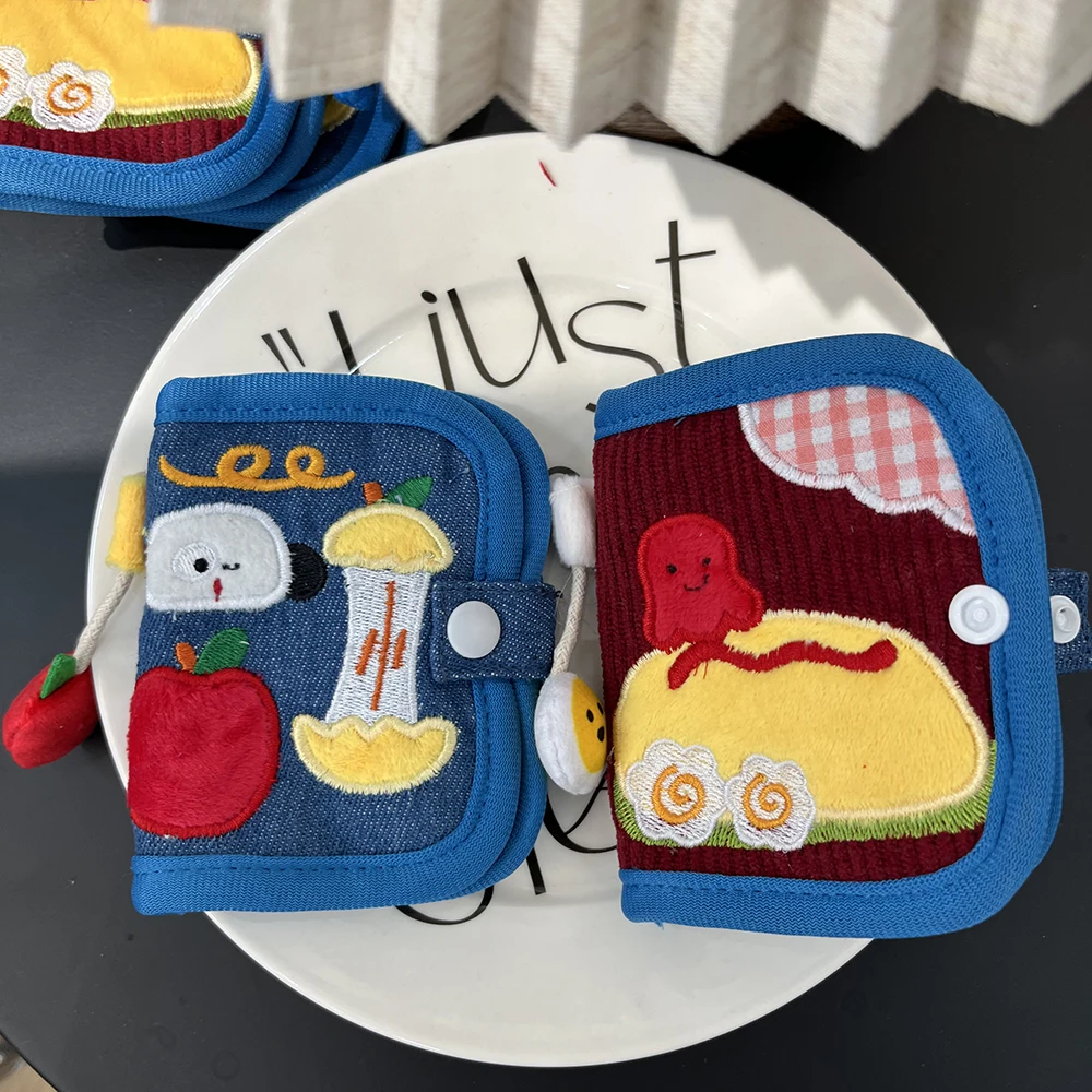 Nueva llegada, bonita cartera de lona, billeteras cortas con cremallera para mujer, monedero pequeño plegable, tarjeteros de pana vaquera, monedero de dibujos animados