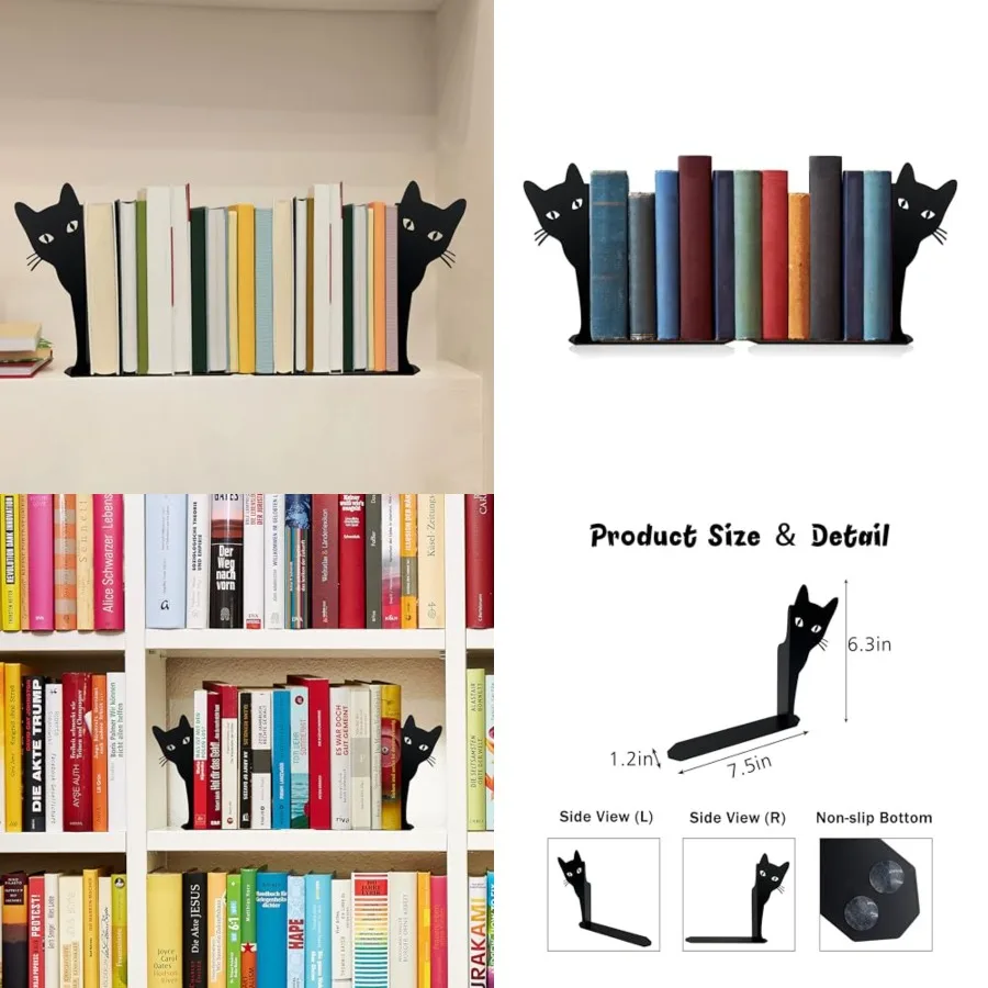 Peeping Cat Metal Bookends Stylish Home Office Decor