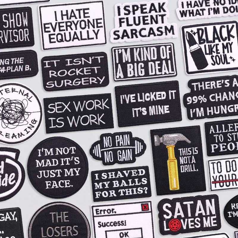 Humor Phrase Embroidery Patch Funny Text/Letter Applique Iron On Patches For Clothing Thermoadhesive Patches On Clothes Decorate