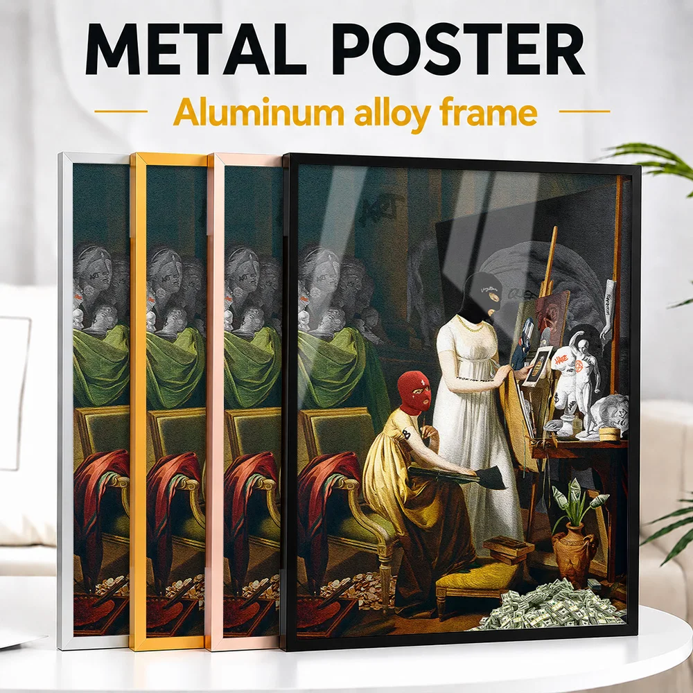 Masked Rebellion Scene Framed Metal Print Customized Street Tribute Wall Art Perfect Within Creative Studio As Designer Gift