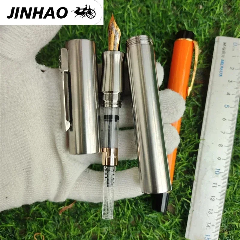 New Luxury Titanium Alloy Full Metal Large Fountain Pen No.8 Nib 40# Size Jinhao Smooth Writing Pen President Business Office Gi