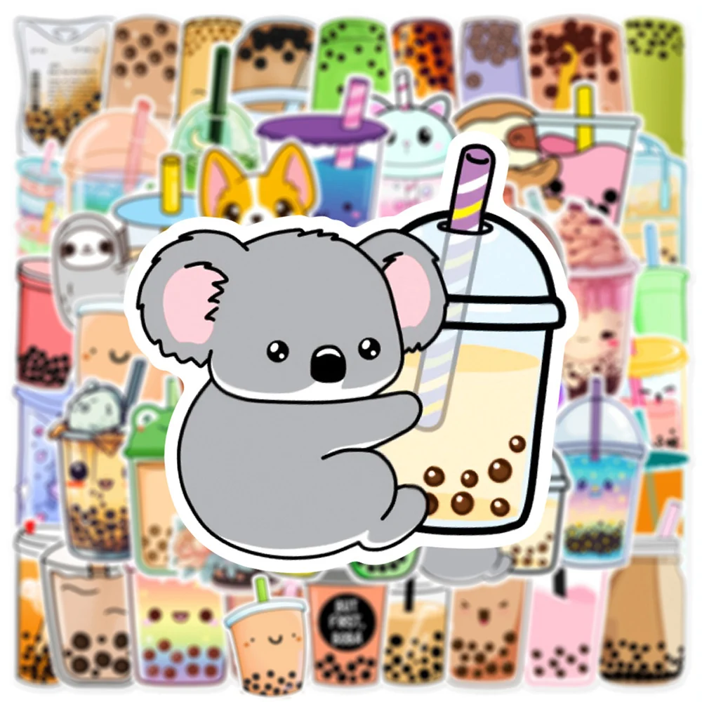 10/30/50PCS INS Stile Animale Sveglio Bubble Tè Adesivi Del Fumetto Bere Estetica Decorazione Della Decalcomania FAI DA TE di Cancelleria Del Telefono bottiglia d'acqua