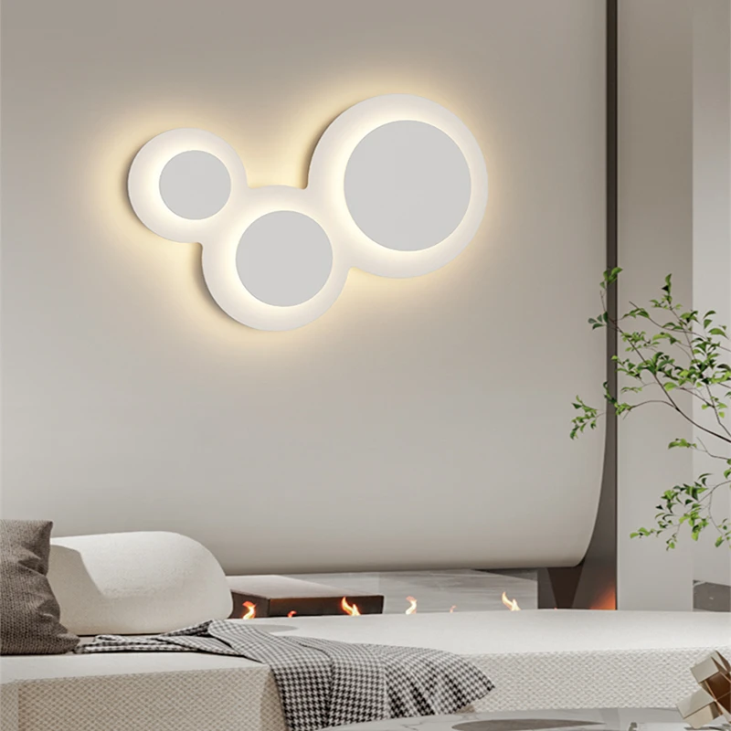 

Modern Metal Luxury Wall Lamp Light Nordic Round Creative White Sconce Bedroom Bedside Study Aisle Indoor Simple LED Wall Lamp