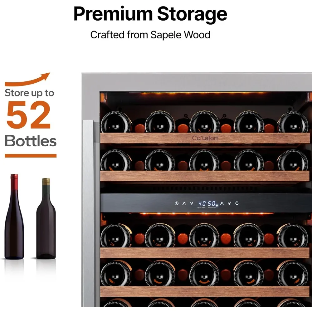 

US Shipping 24 Inch 52 Bottle Dual Zone Wine Cooler Refrigerator 5.65 cu.ft Freestanding Built-in Fridge with Glass Door for