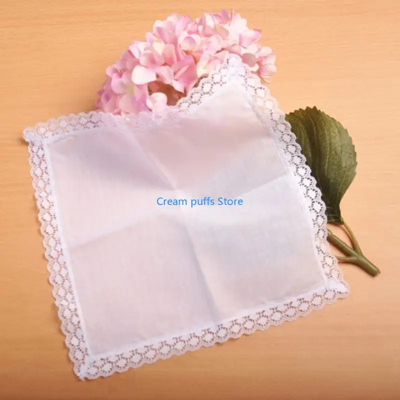 50LE 23x25 سنتيمتر الرجال النساء منديل قطن الصلبة الأبيض بالمناديل جيب الدانتيل تقليم منشفة #2