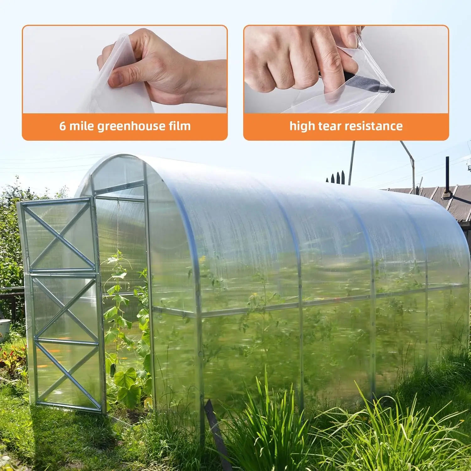 6 Mil Greenhouse Plastic Film Sheeting Cover, 10FT x 25FT UV Resistant Polyethylene Film, Garden Supply Farm Plastic Cover