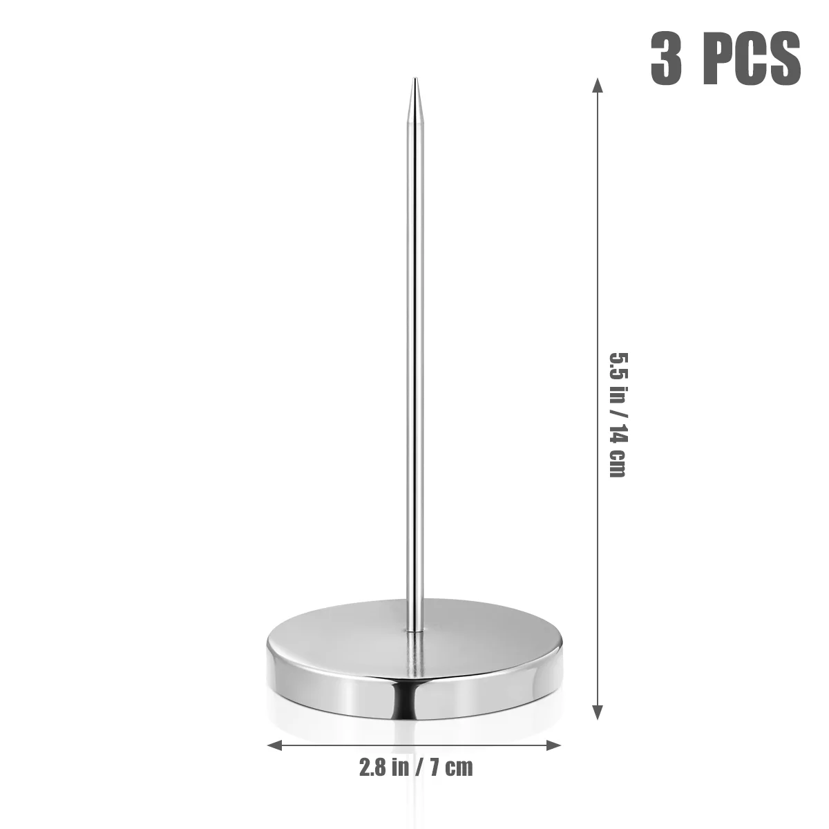 3Pcs Stainless Steel Receipt Holder, Receipt Cheque Spindle Desk Straight Rod Ticket stabbers Ticket Spike for Restaurant