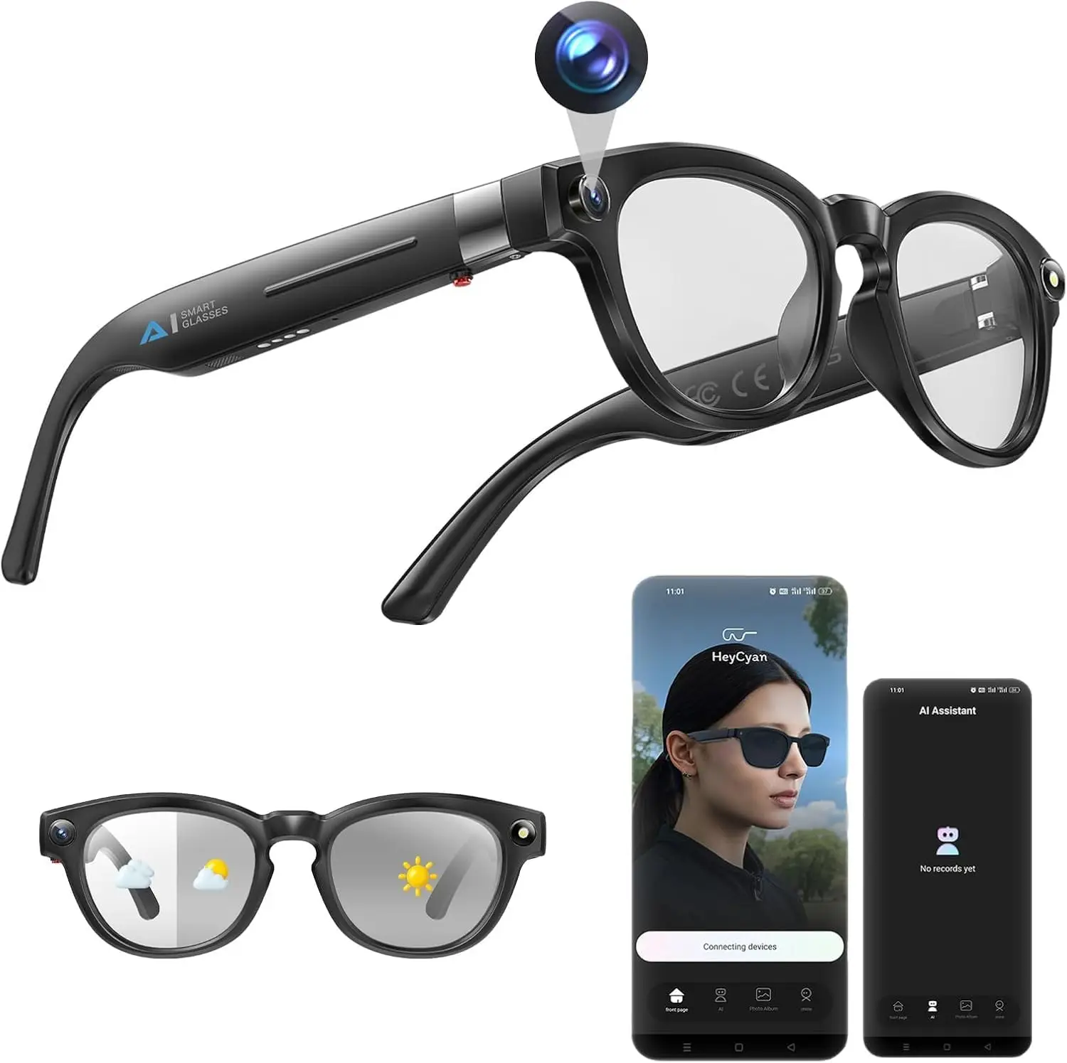 Occhiali intelligenti con tecnologia AI e fotocamera da 800W