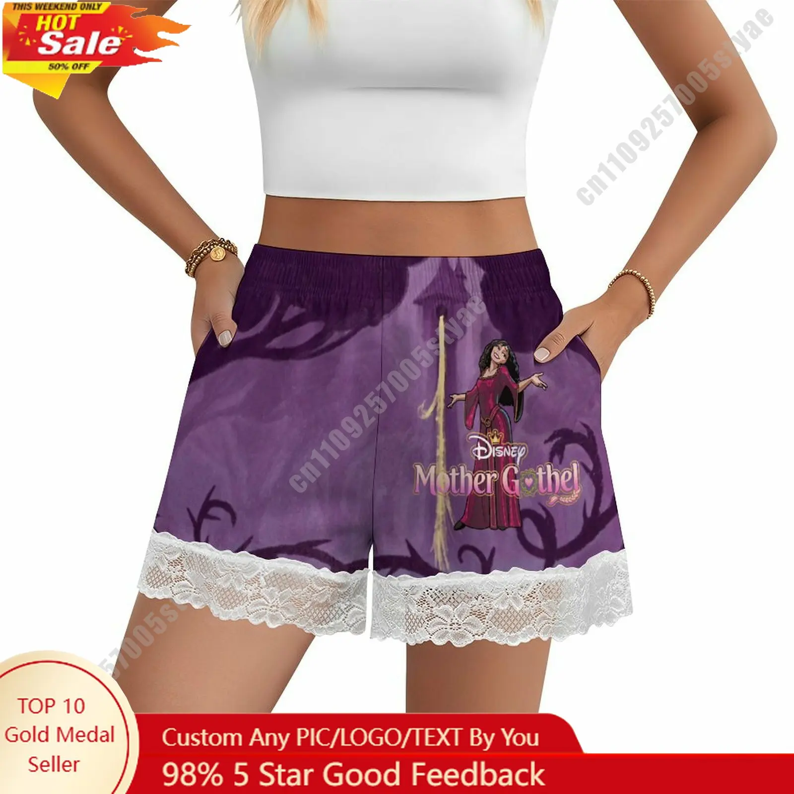 

Mother Gothel Short Pajama Pants Disney Cartoon Women Summer Lace Trim Thin Panties Custom Loose Home Casual Shorts