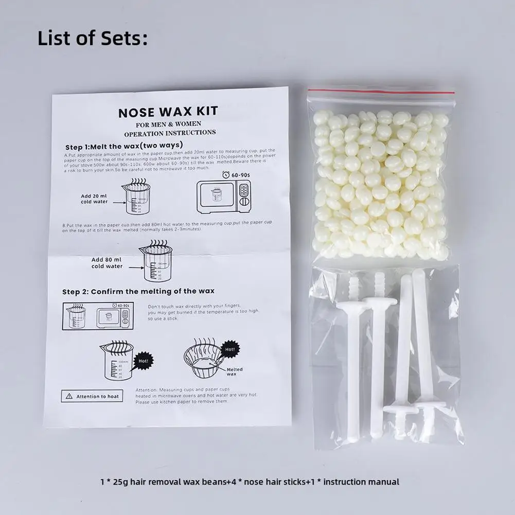 Kit portátil de cera para nariz, depilação para unhas, kit de cera para limpeza de unhas, beleza do nariz 25g/50g para homens e mulheres