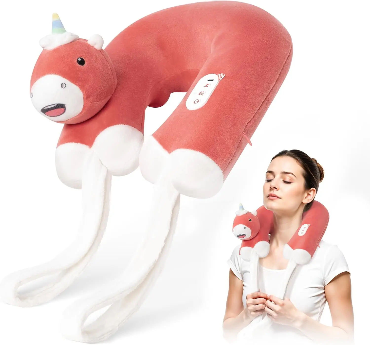 COMFIER Neck Massage Pillow, Cordless Shiatsu Neck Massage for Pain Relief, Travel Neck Pillow with Massage,Cute Unicorn Shape D