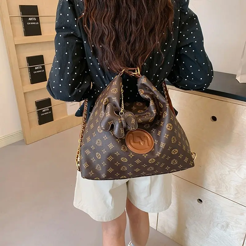 2024 New Trendy Large Capacity Printed Multi functional Backpack Retro Versatile One Shoulder Shoulder Underarm Bag Women's Tote