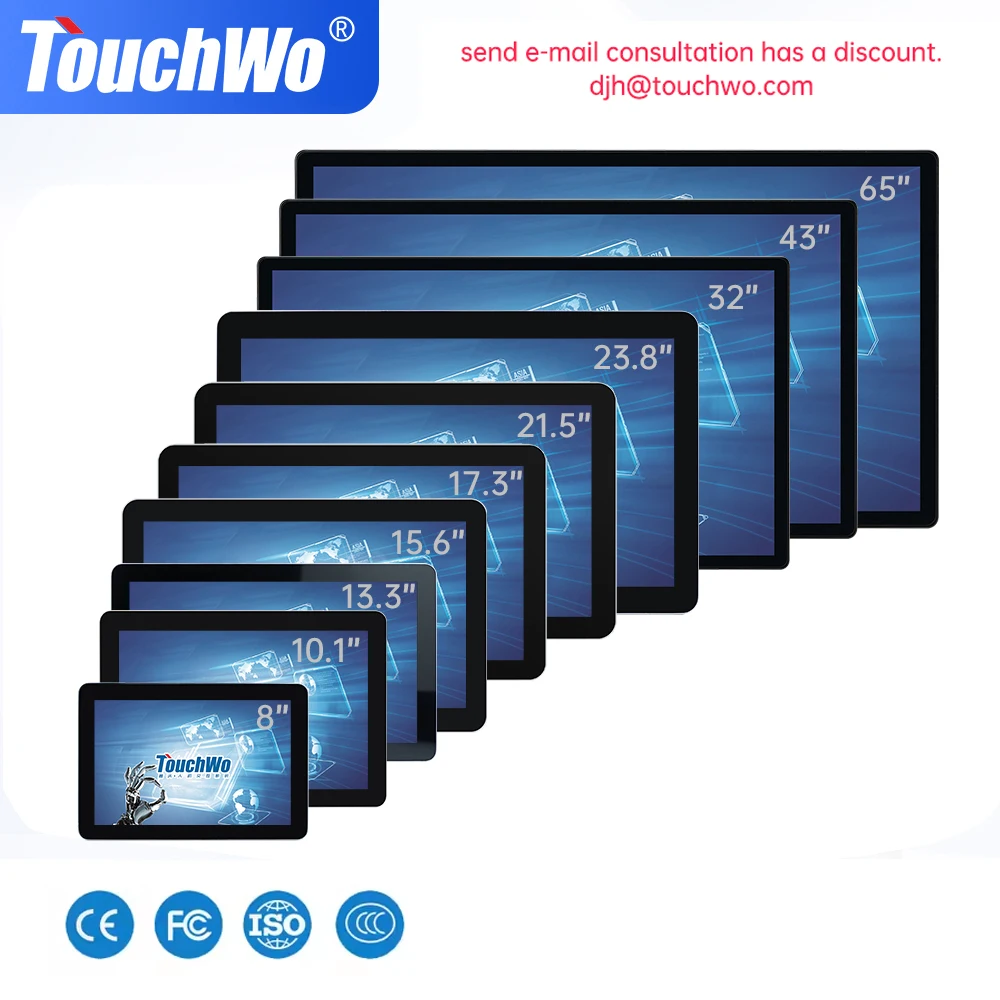 TouchWo 8 To 65 inch Wall mounted Touch Screen Monitor USB HDMI VGA For Laptop Touchscreen Monitor For Commercial And Industry