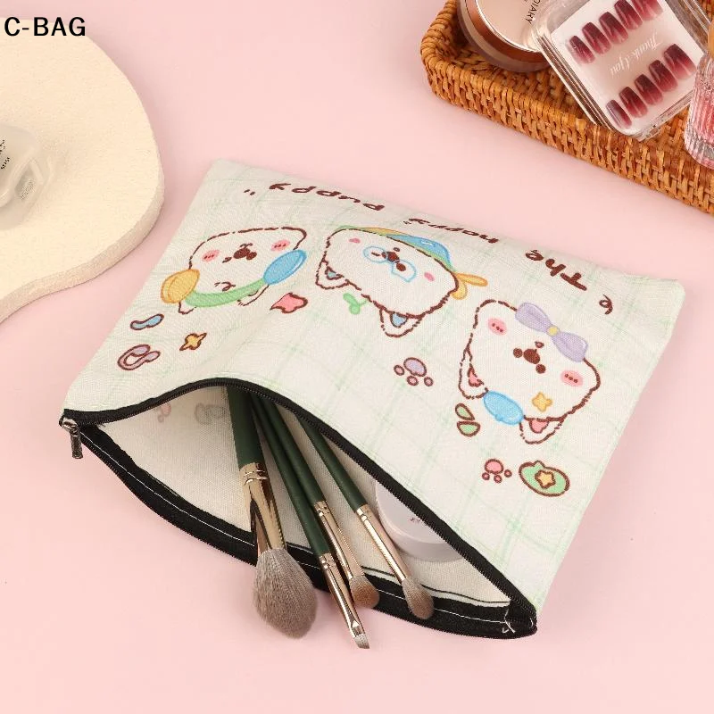 لطيف كلب صغير حقيبة مستحضرات التجميل سعيد جرو قماش مخزن للمكياج حقيبة سعة كبيرة كيس التخزين حقيبة أدوات الزينة السفر