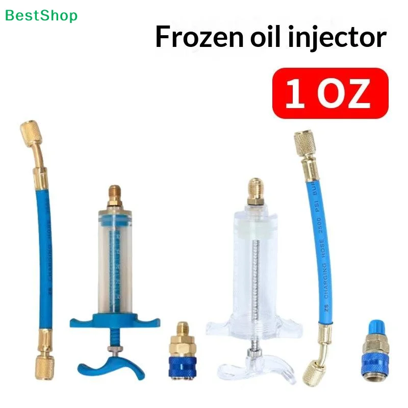 Car A/C Oil/Dye Injector 30ml 1oz Low Side Quick Coupler Adapter 1/4 Inch Automotive Air Conditioning Injection Syringe Tool
