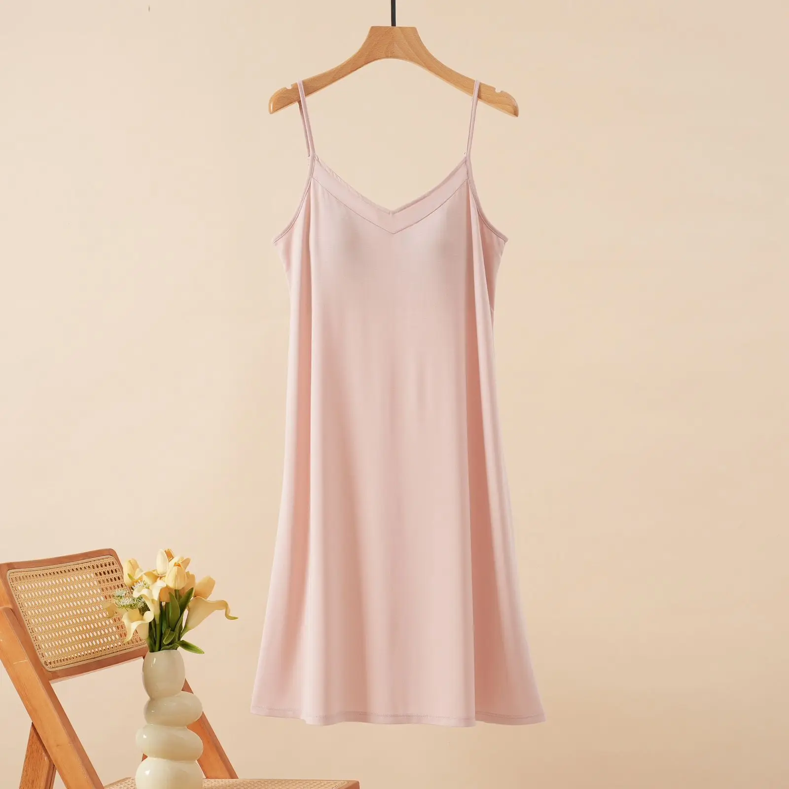 woman Modal Ice Summer Sleeping Skirt Women Chest Cushion Loose Wear Anti Bulge Strap Adjustable Home Clothes Pajamas nightgowns