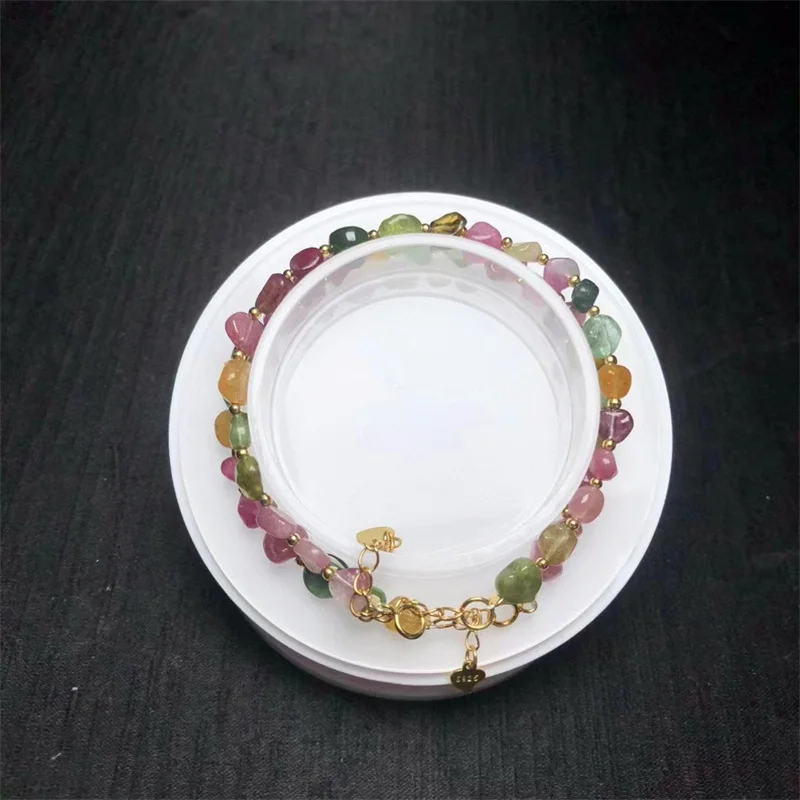 Natural Tourmaline Bracelet Handmade Crystal Quartz Jewelry Stretch Bangle Children Birthday Gift 1pcs