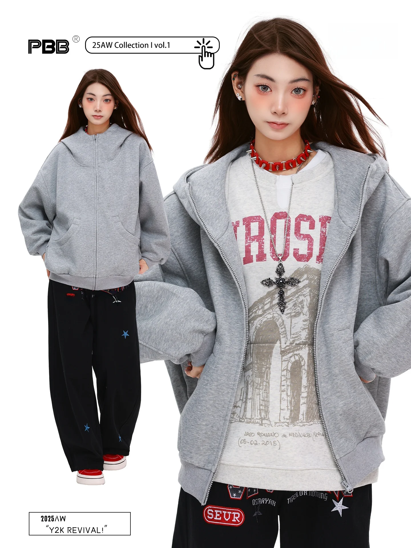 

PBB Lazy Sle American Street Loose Hoodie Women's Stand Collar Color New Couple Hat Sweater Outerwear Casual Sport