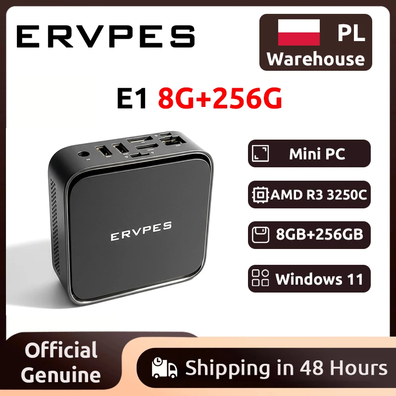 Mini PC ERVPES E1 con AMD Ryzen 3 3250C, 8GB DDR4, 256GB SSD, Windows 11 Pro, Wi-Fi Dual-Band, BT5.2, Computer Desktop per Ufficio