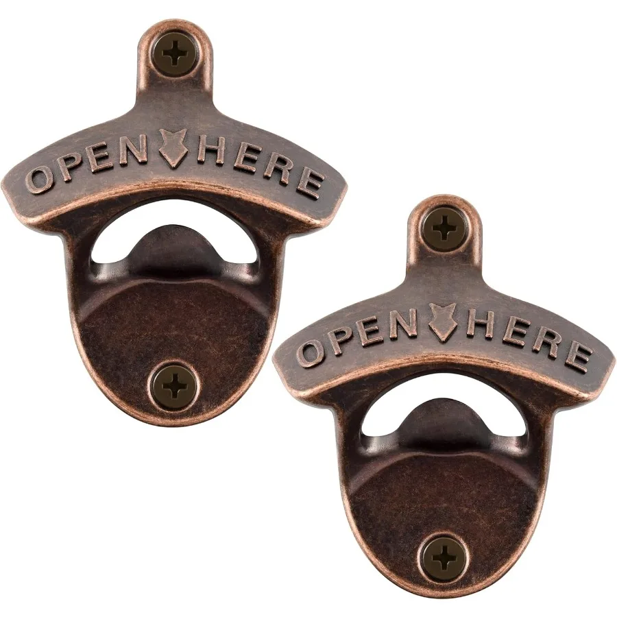 

Rustic Bottle Opener Wall Mounted Stainless Beer Bottle Cap Opener Mountble for Wooden Board Post Table Pack of 2