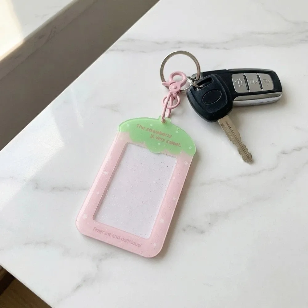 with Keychain Acrylic Photocard Holder Card Cover Fruit Strawberry Photo Photocard Frame Hanging Decoration Picture