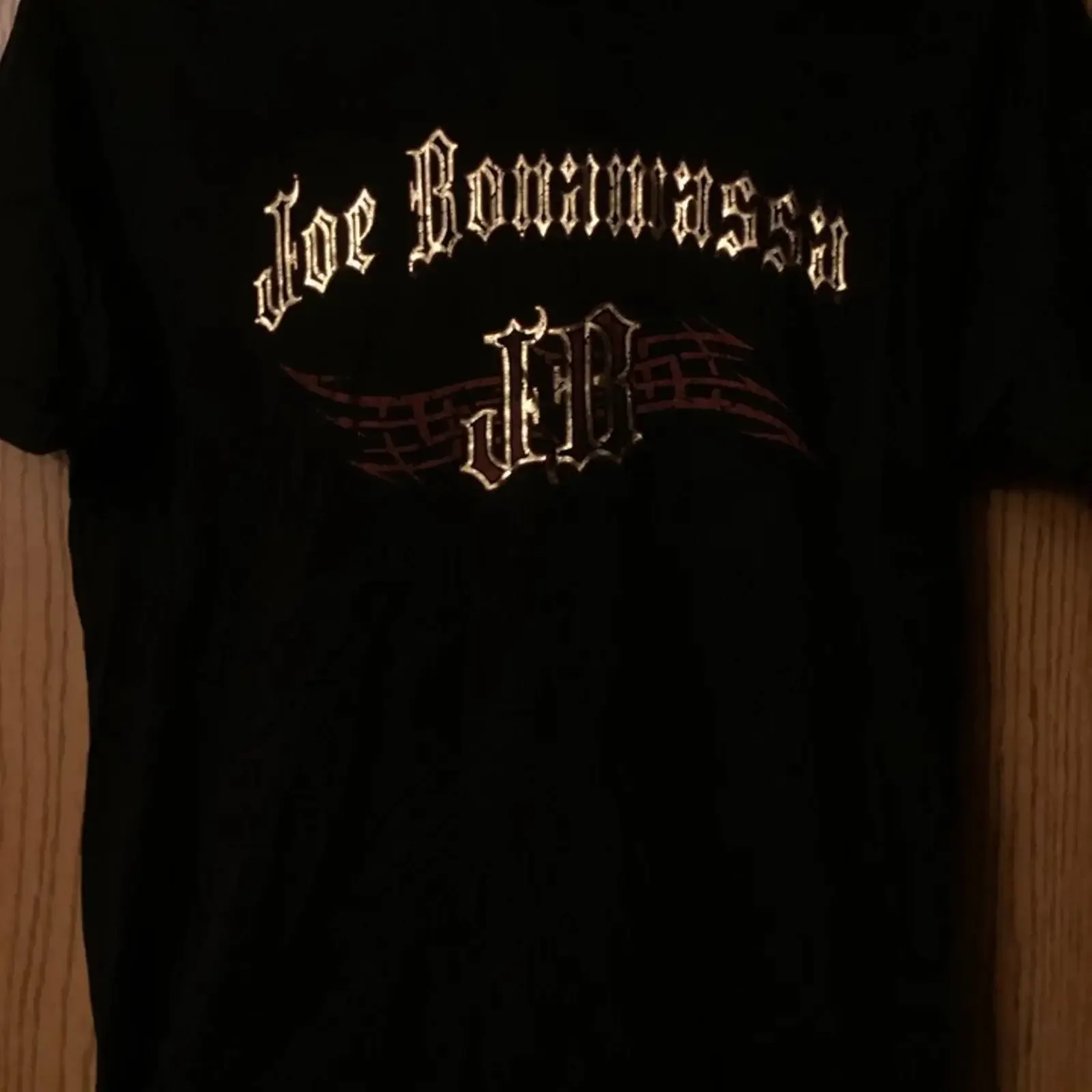 Joe Bonamassa Rock Blues Guitar Black T Shirt W Gold Leaf Letters 2 Sided L Image 1 of 3 vintage Washed Breathable Unisex