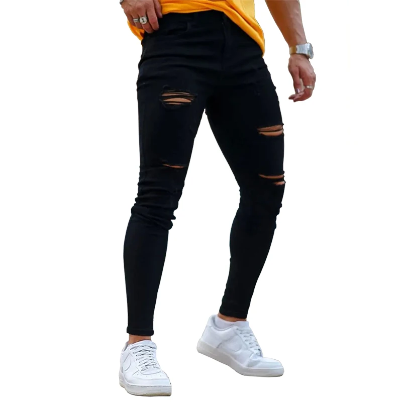 Homens sknny jeans lápis calça cor sólida em linha reta clássico denim calças casuais diariamente para festas de escritório masculino calças de