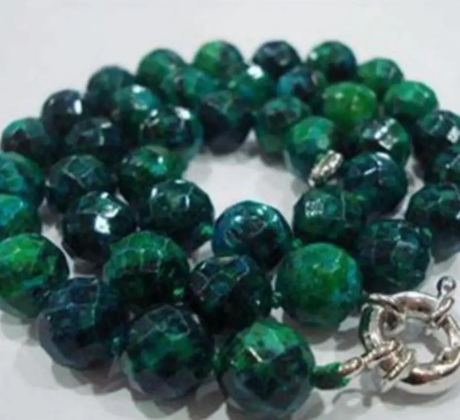 

10mm Azurite Faceted Round Beads Necklace 20inch AAA