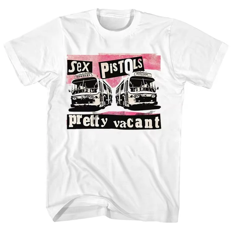 Pretty Vacant Buses Vintage Cream SEX PISTOLS Band T-Shirt Cotton Graphic Tee Men Women Summer Streetwear