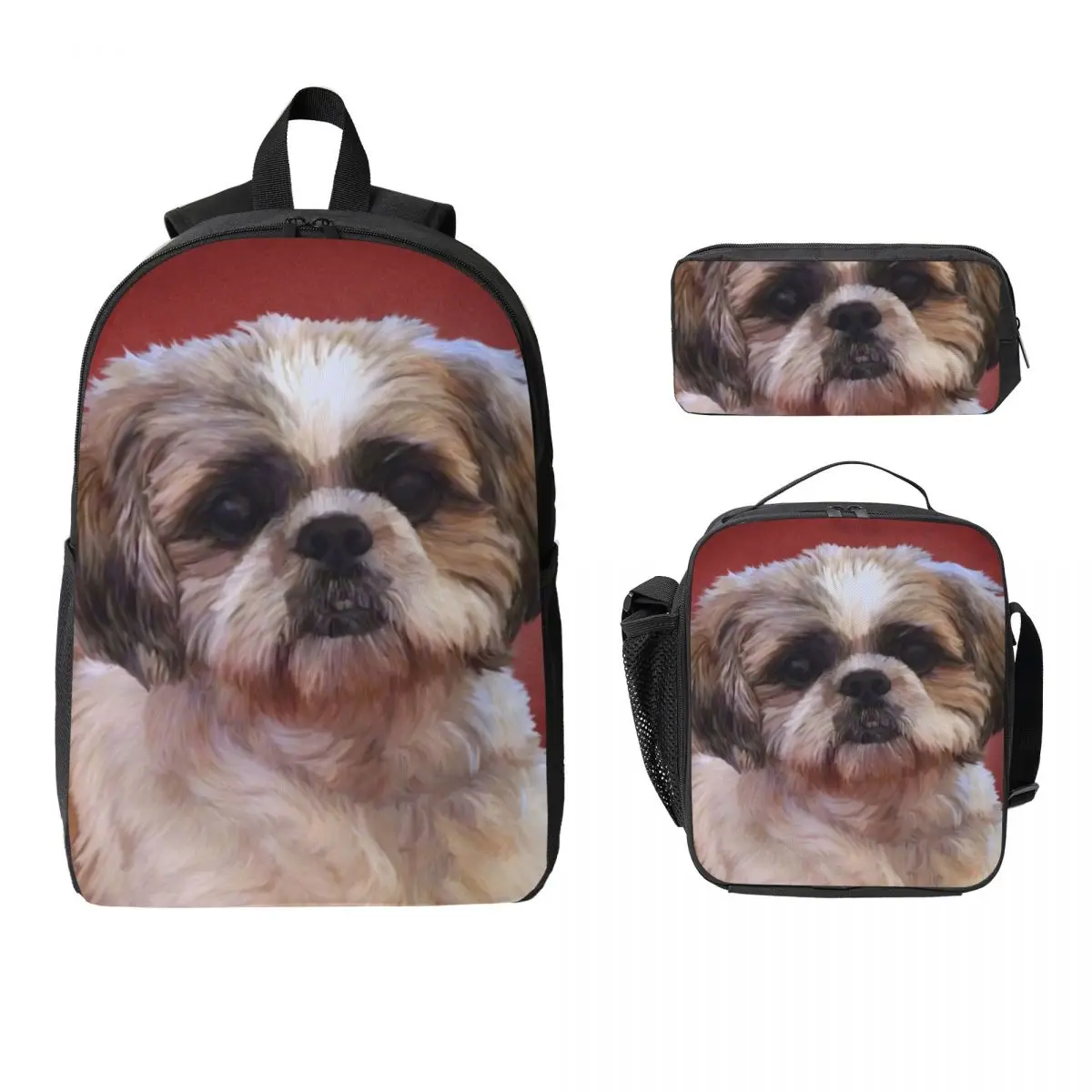 

Shih Tzu Dog Backpack Student Boys Girls BookBag School Bag Computer Shoulder Bags 3ps Insulated Lunch Bag Pencil Case